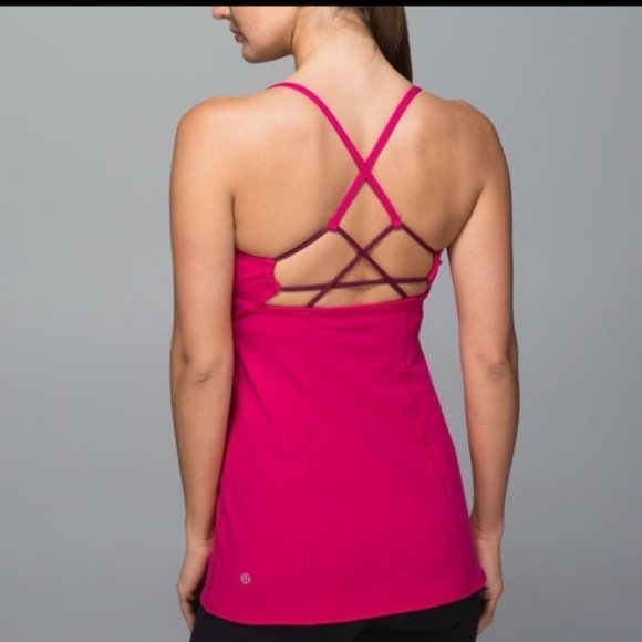 lululemon athletica Tops - Lululemon Pink Dancing Warrior Cross Back Tank Top